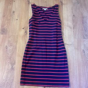 Navy and red stripe above the knee dress